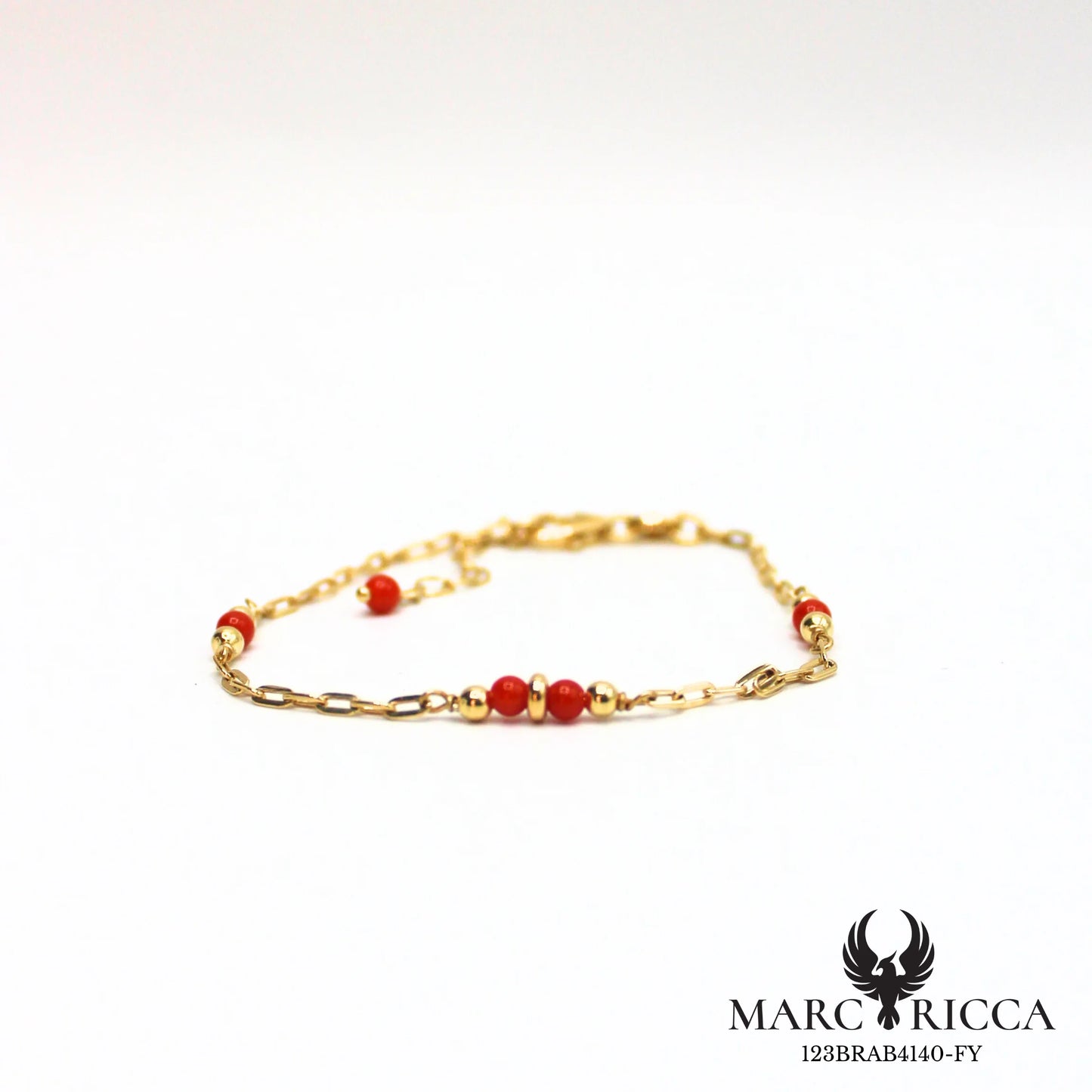 Bracelet chaîne en argent avec perles de corail