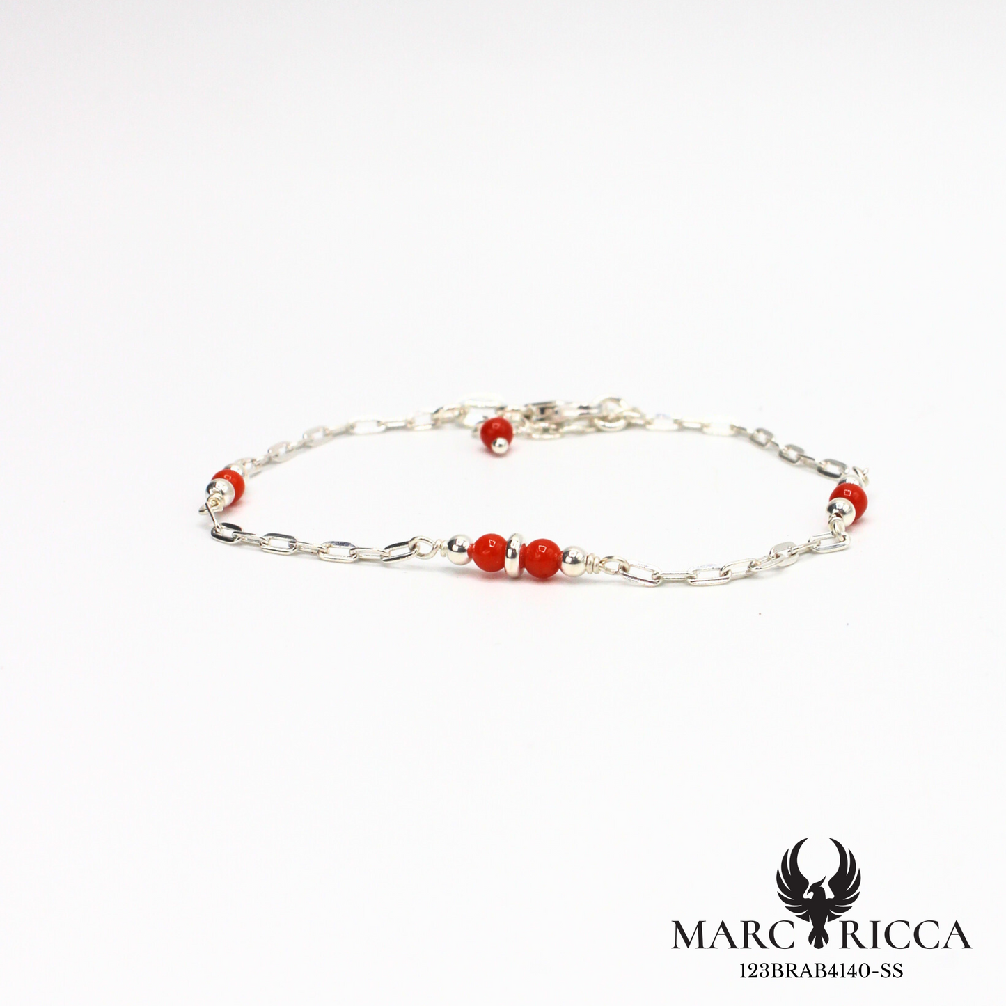 Bracelet chaîne en argent avec perles de corail