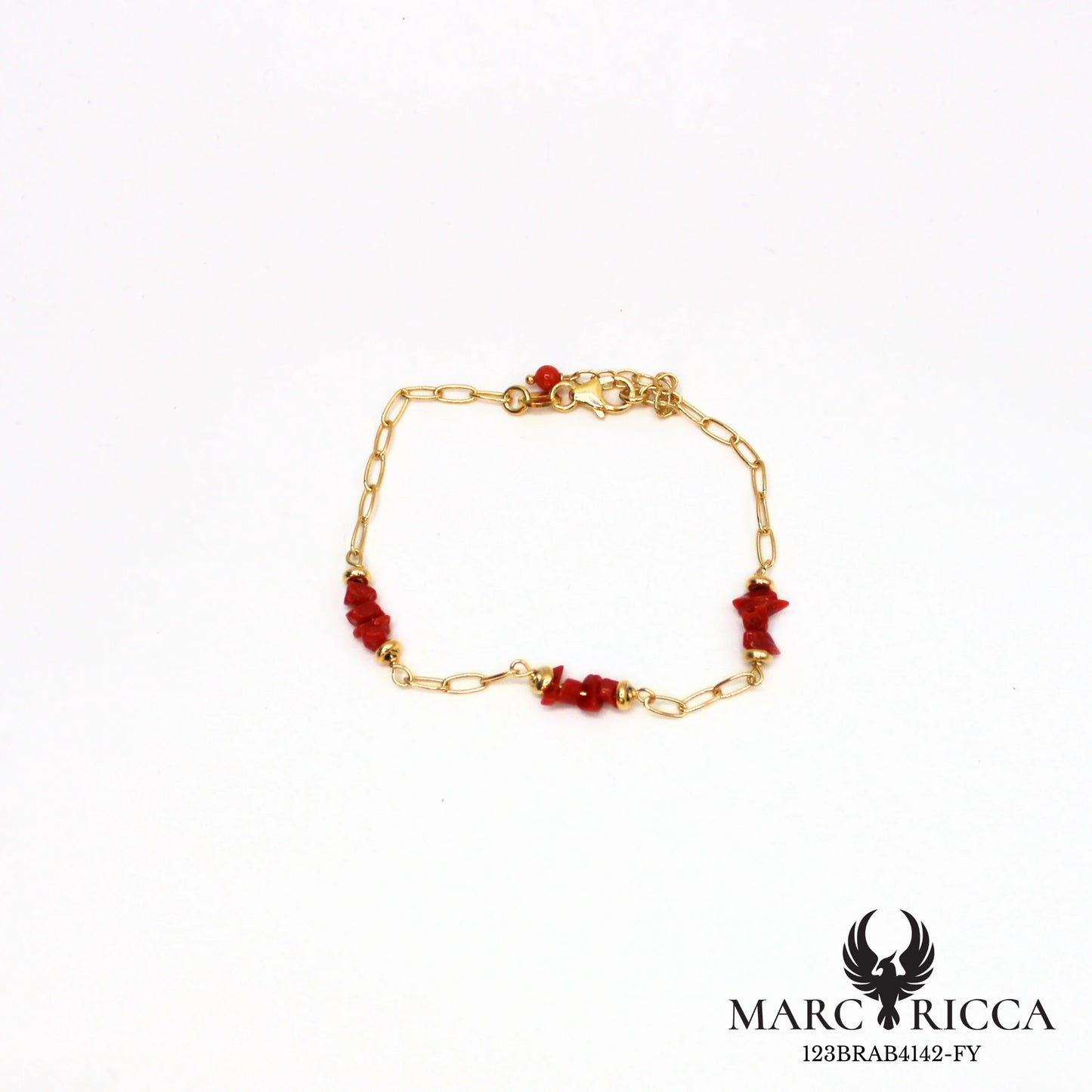 Bracelet chaîne et corail chips en argent ou vermeil