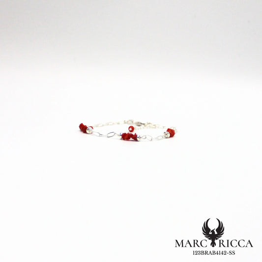 Bracelet chaîne et corail chips en argent ou vermeil