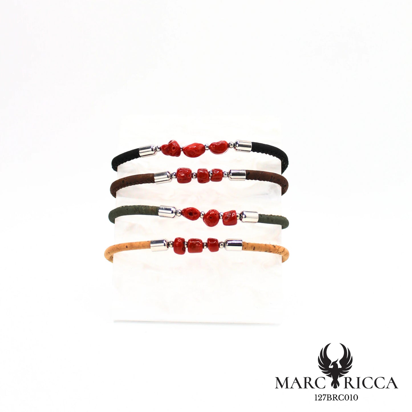 Bracelet liège & corail en acier