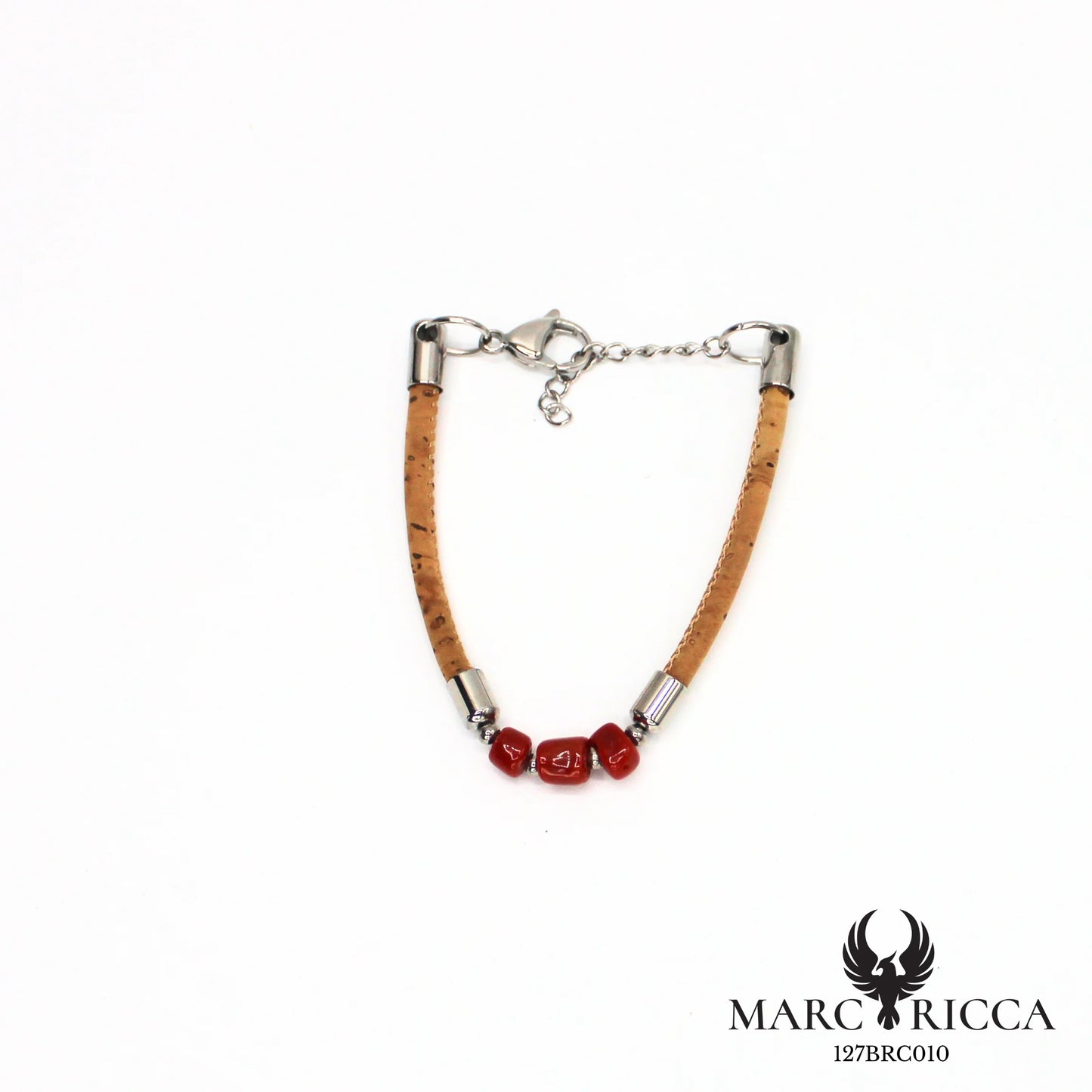 Bracelet liège & corail en acier