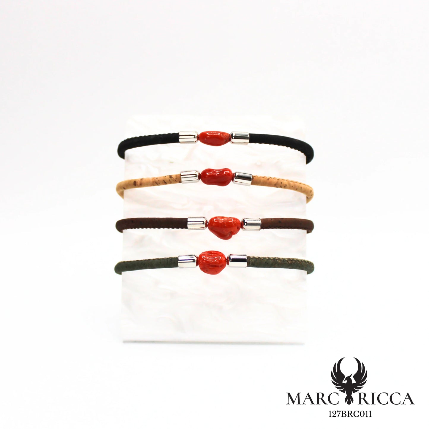 Bracelet liège et corail en acier