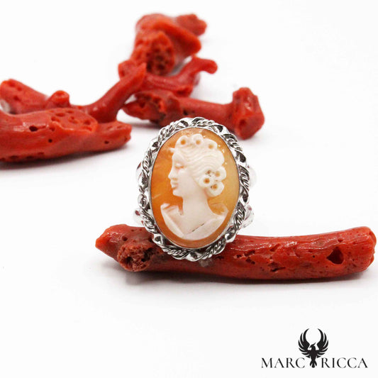 Bague Argent Camée Portrait Femme Ovale