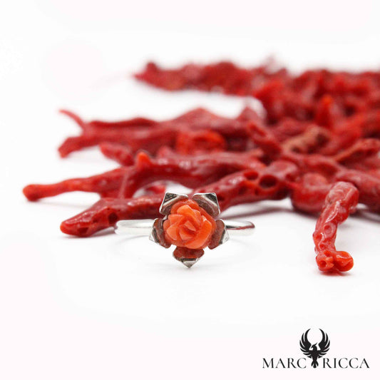 Bague Argent Corail Forme Rose