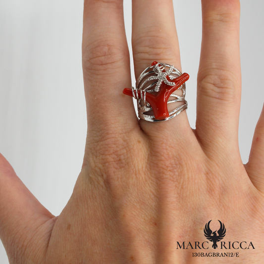 Bague Argent Corail Branche & Étoile