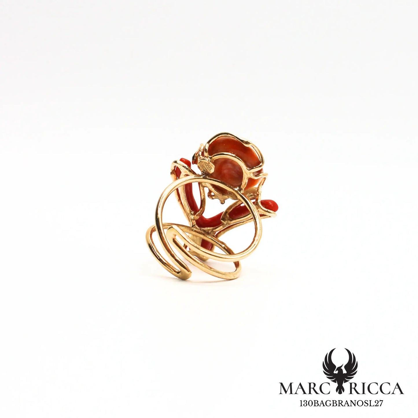 Bague œil de sainte Lucie et branche de corail en vermeil