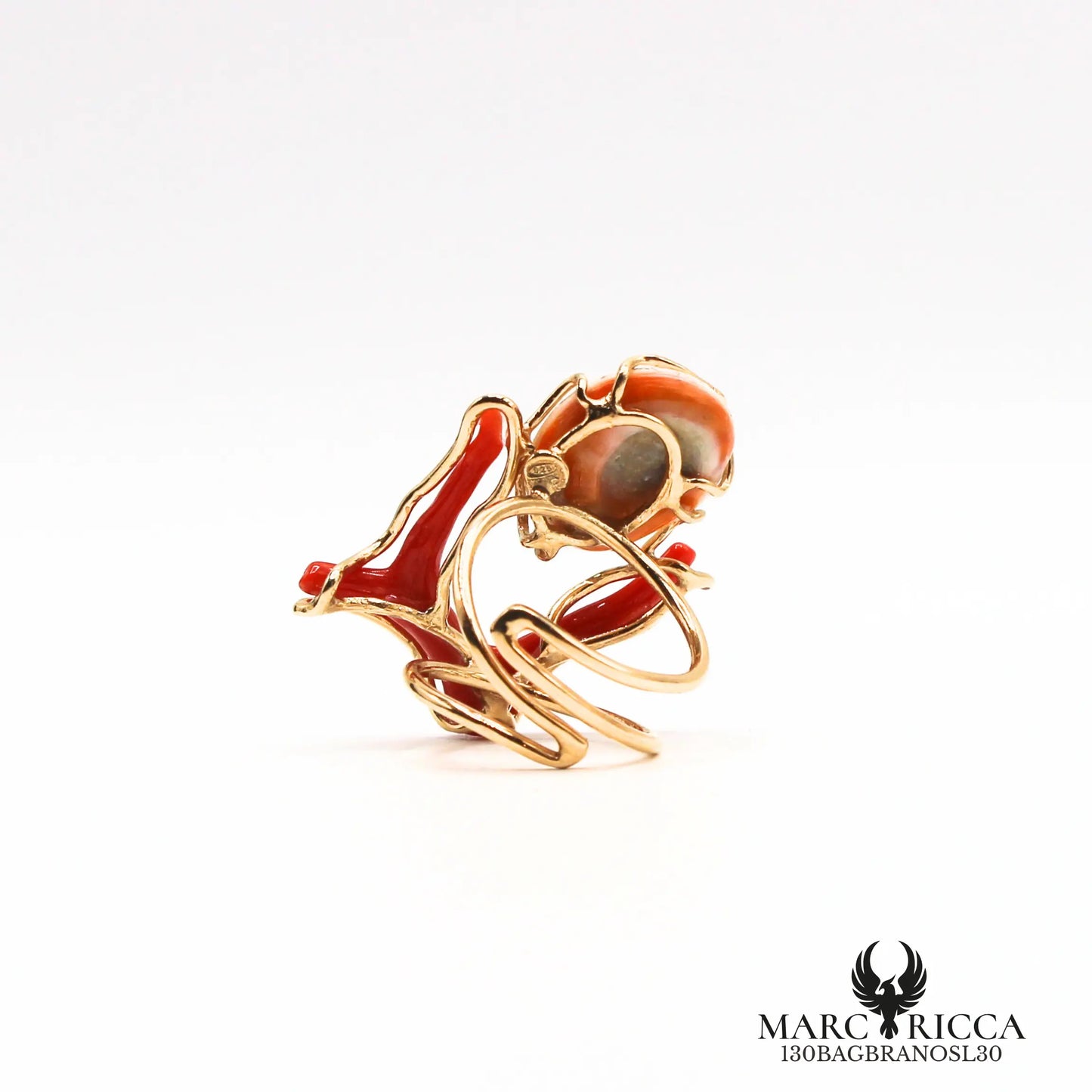 Bague œil de sainte Lucie et branche de corail en vermeil