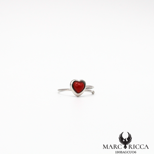 Bague avec cœur en corail en argent ou vermeil