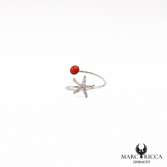 Bague argent ou vermeil avec corail étoile de mer