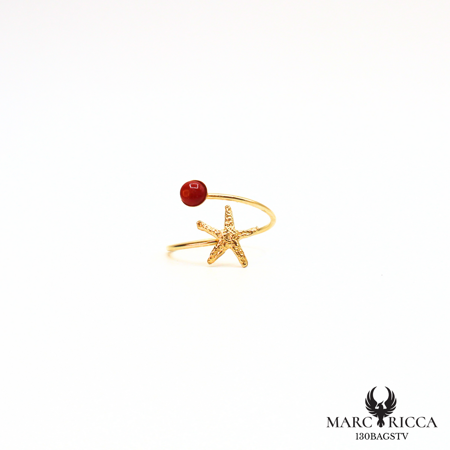 Bague argent ou vermeil avec corail étoile de mer
