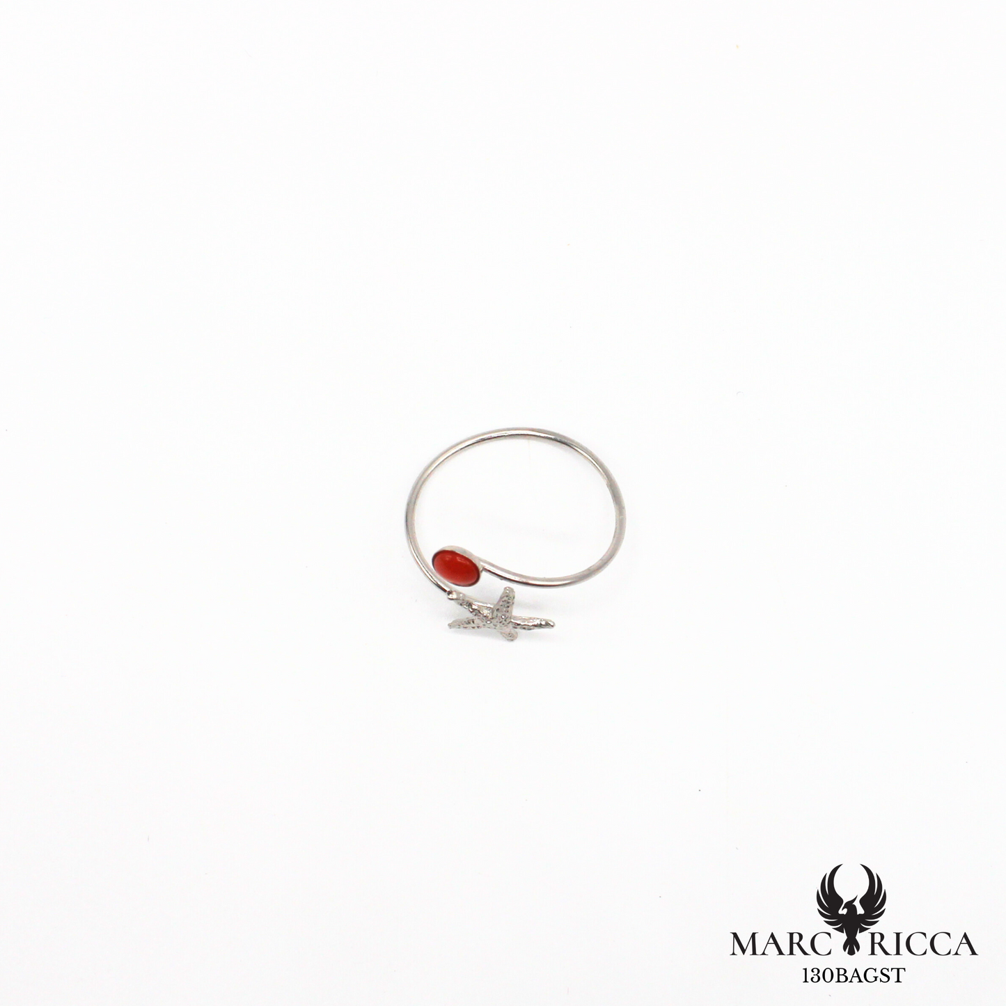 Bague argent ou vermeil avec corail étoile de mer