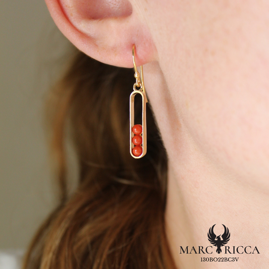 Boucles d'oreilles pendantes en vermeil avec perles de corail 3mm