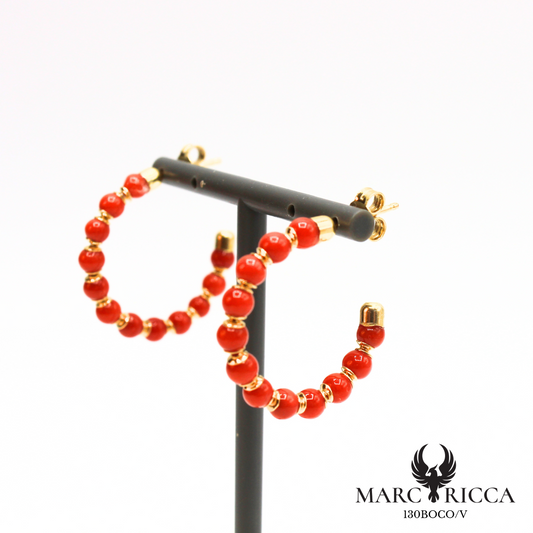 Boucles d'oreilles créoles en perles de corail et vermeil