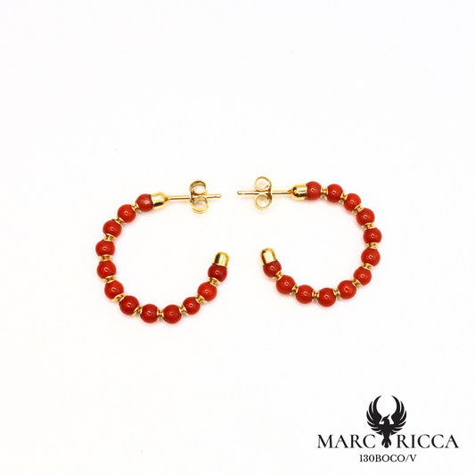 Boucles d'oreilles créoles en perles de corail et vermeil