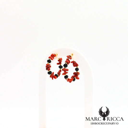 Créole en corail cupolino & cristal noir