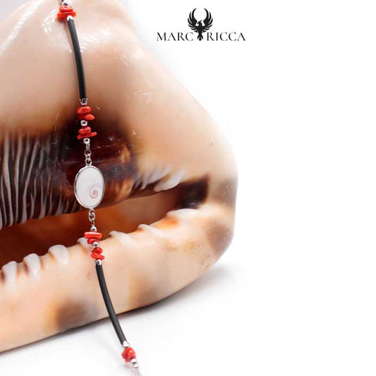 Bracelet Argent Caoutchouc Corail & Œil de St-Lucie