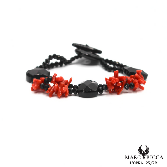 Bracelet en corail cupolino et Onyx noir