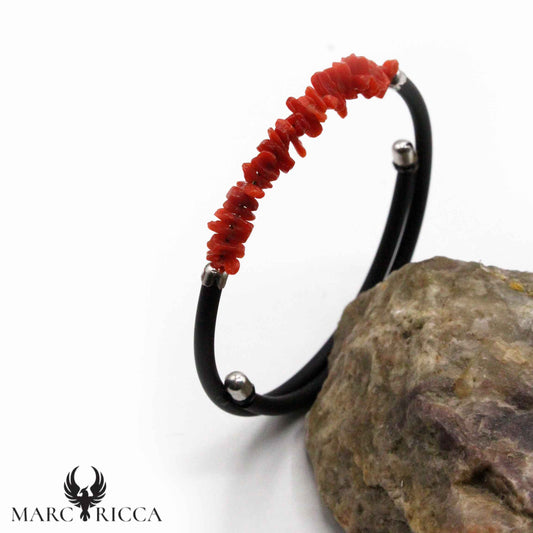 Bracelet Jonc Argent Caoutchouc, Corail