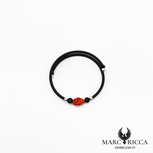 Bracelet jonc en caoutchouc avec perle corail et perles noir