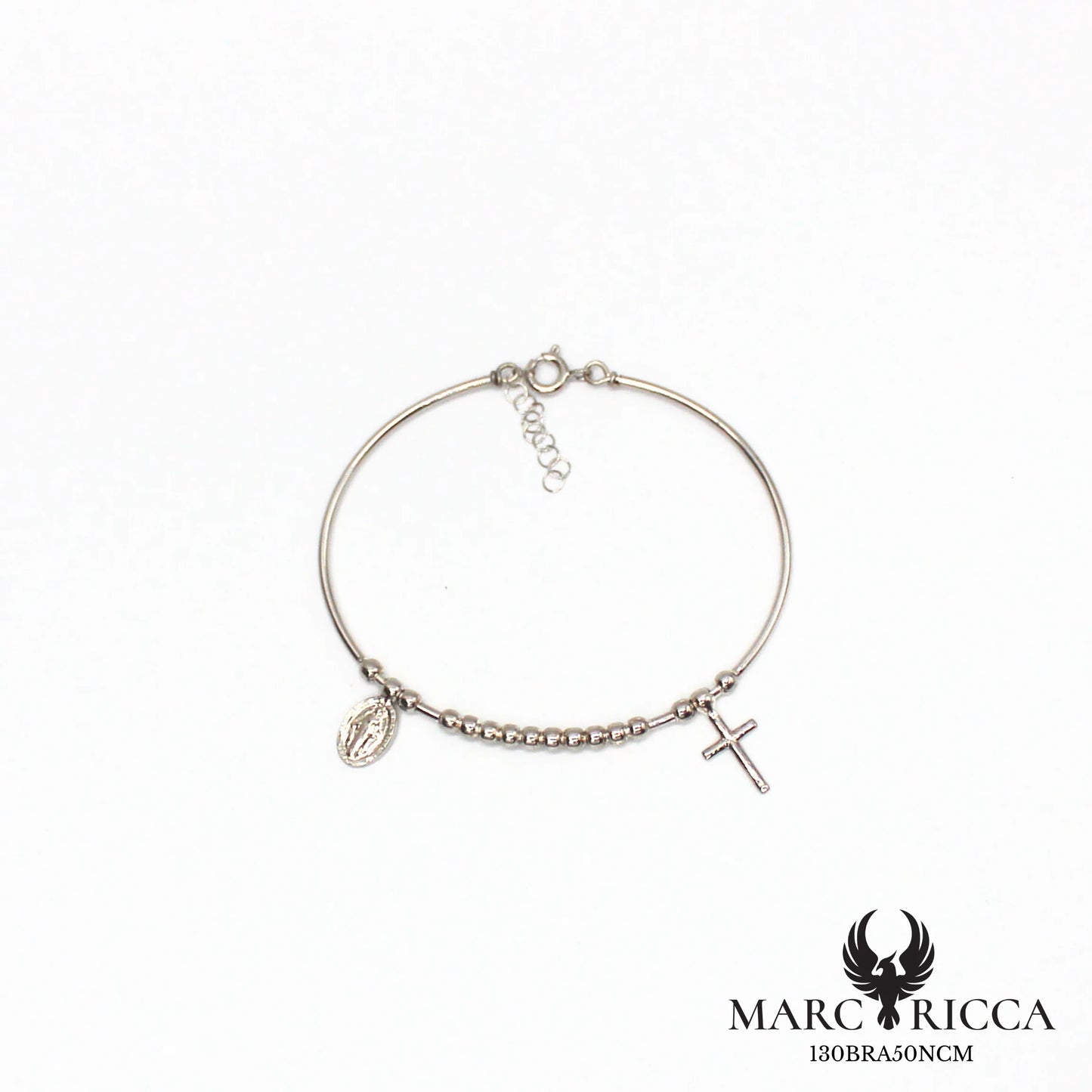 Bracelet Jonc Argent Madone, Croix Vermeil