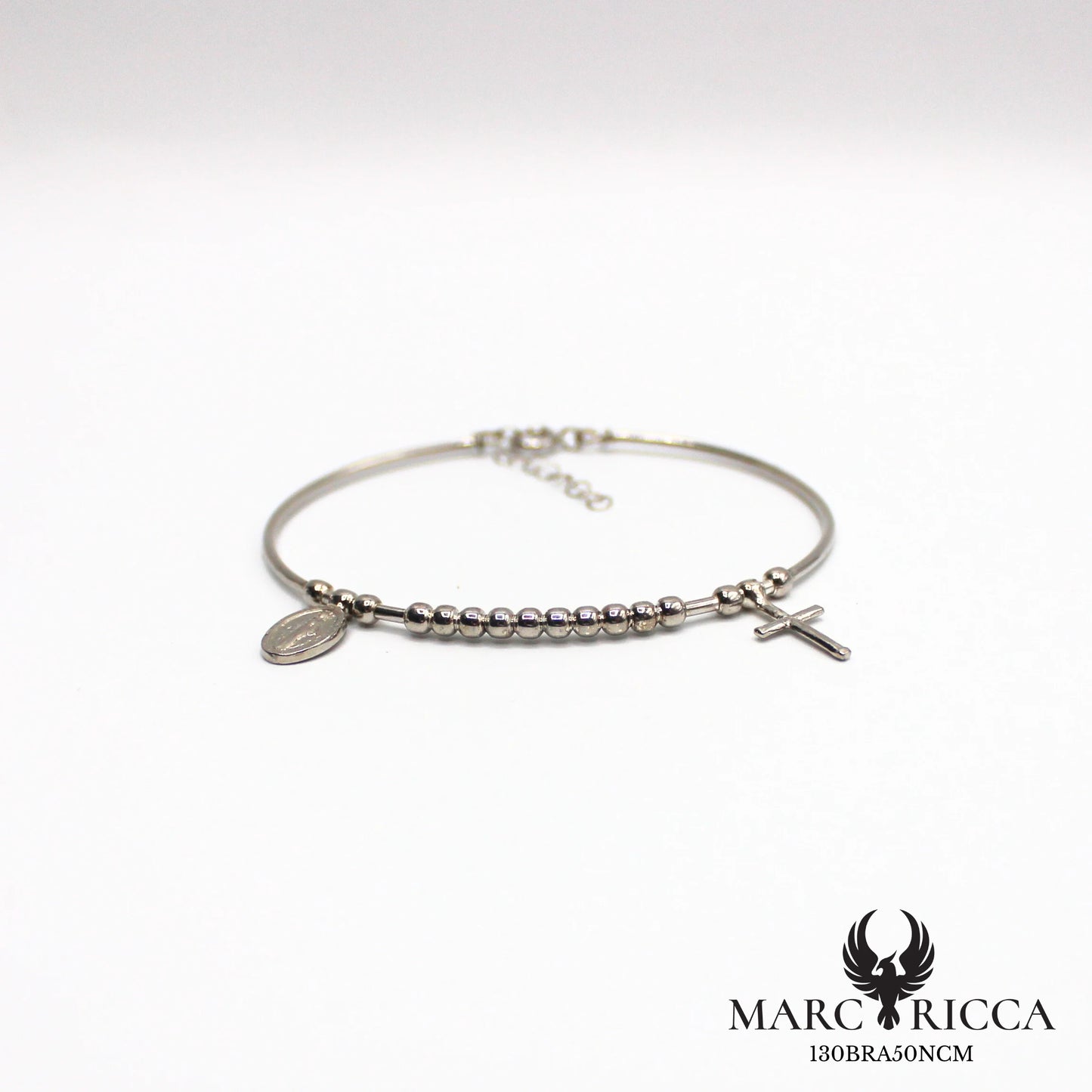 Bracelet Jonc Argent Madone, Croix Vermeil