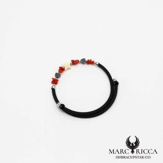 Bracelet jonc avec corail, cœurs en hématite et une étoile en nacre