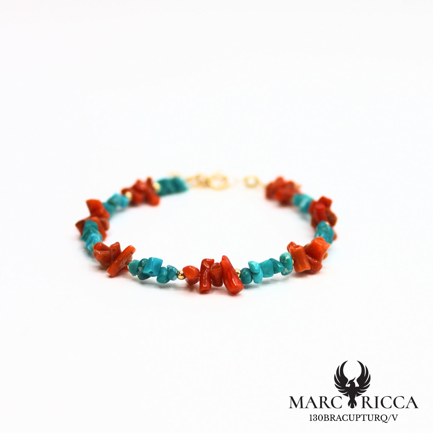 Bracelet corail cupolino et turquoise en vermeil