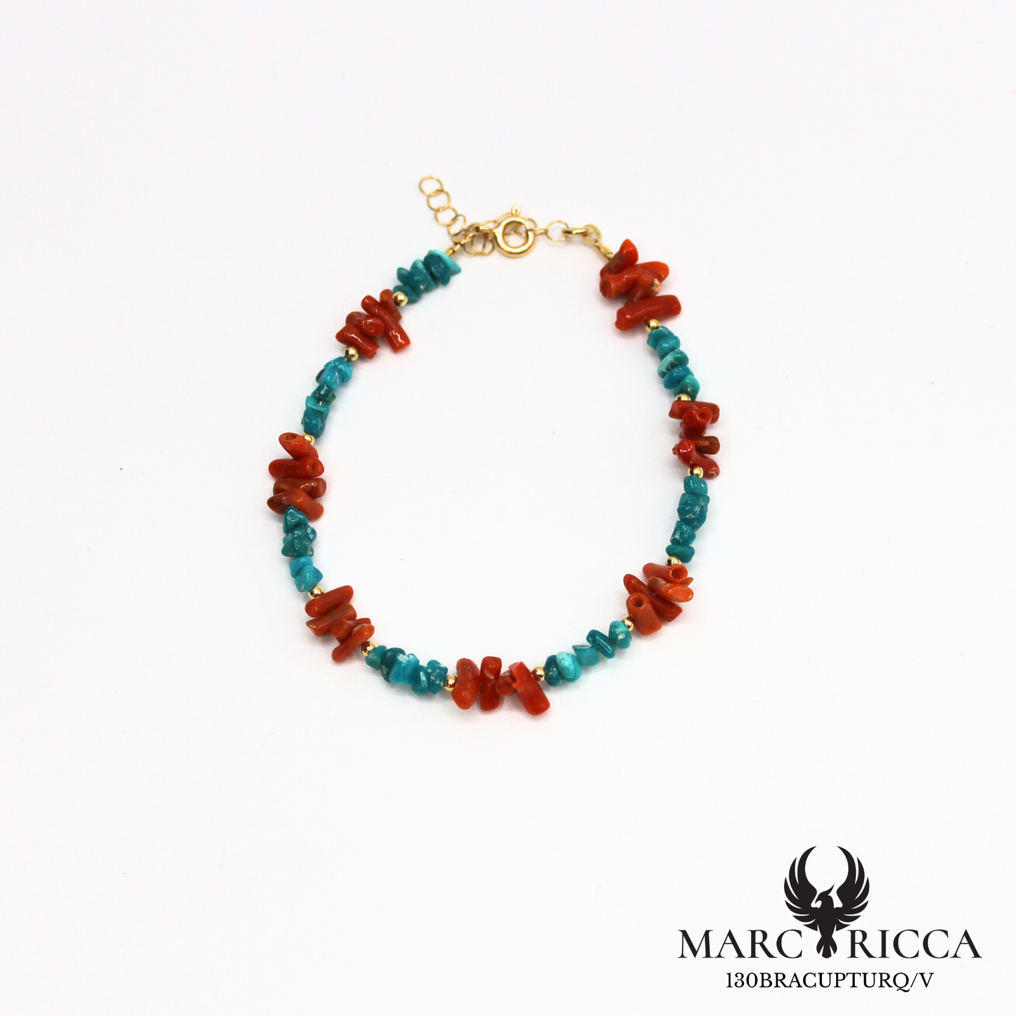 Bracelet corail cupolino et turquoise en vermeil