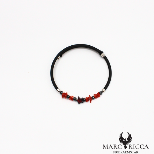 Bracelet jonc caoutchouc corail et hématite étoile