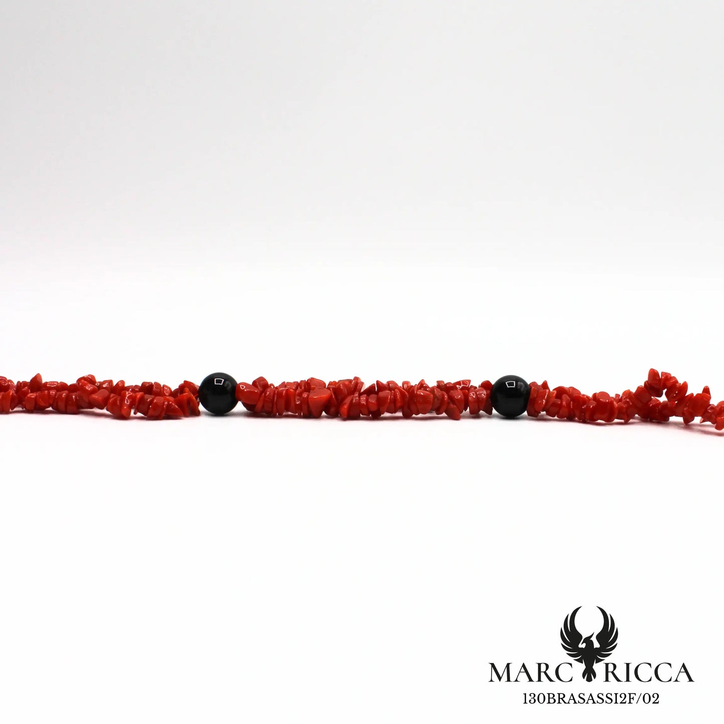 Bracelet 2 rangs corail sassi et perles d'onyx