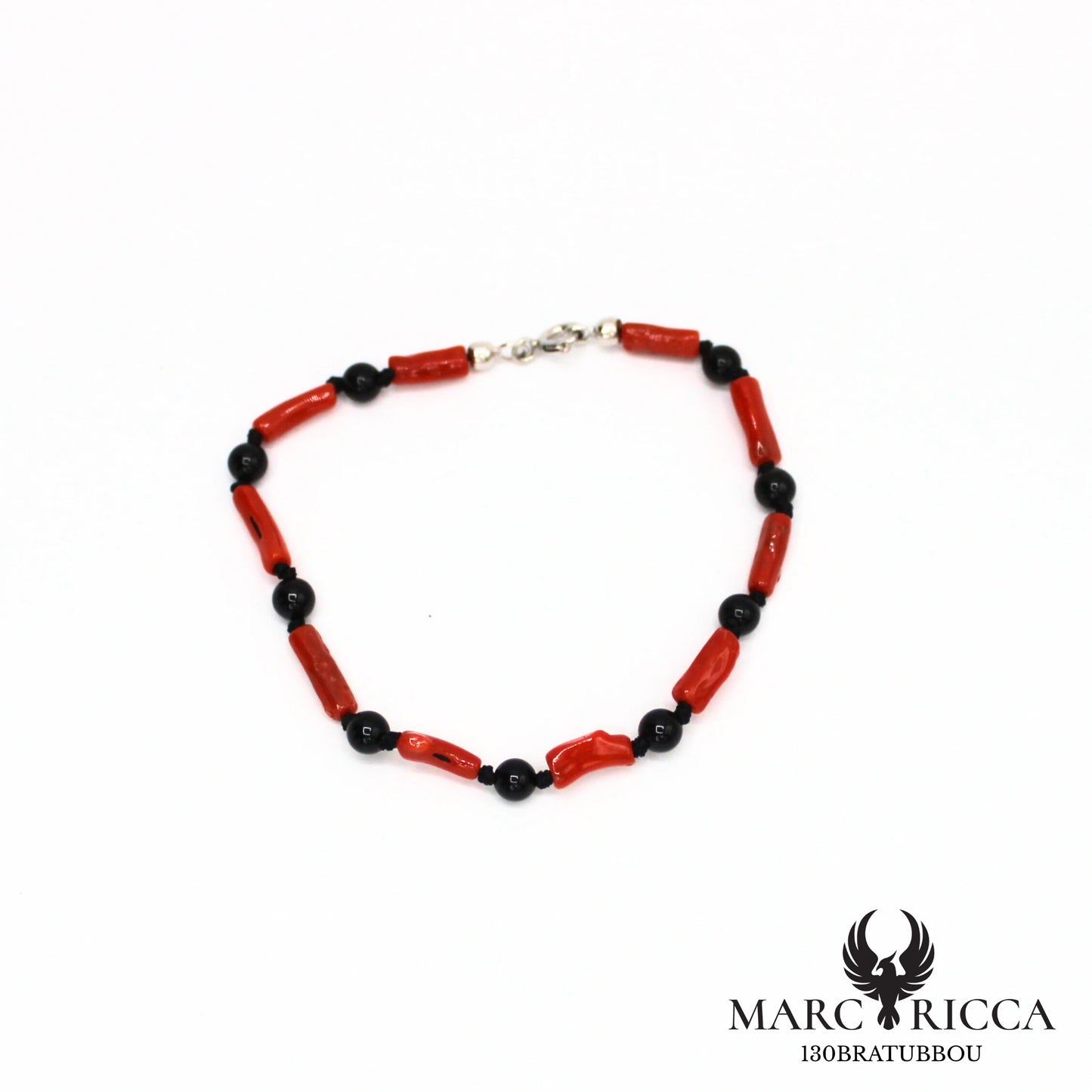 Bracelet tubes de corail et perles d'agate noir