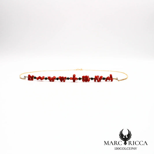 Collier chaîne vermeil avec corail cupolino et cristal noir