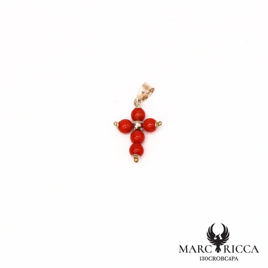 Pendentif Argent Croix & Perles de Corail