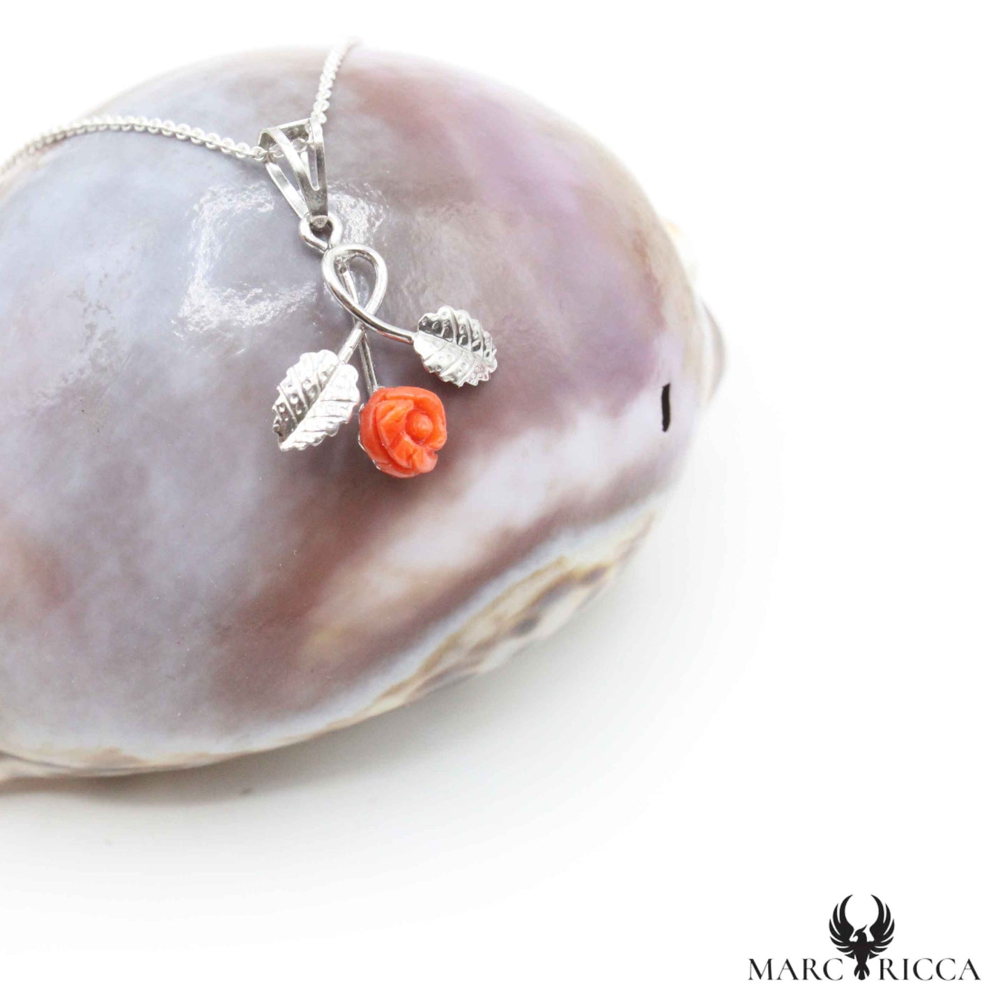Pendentif Argent Rose en Corail