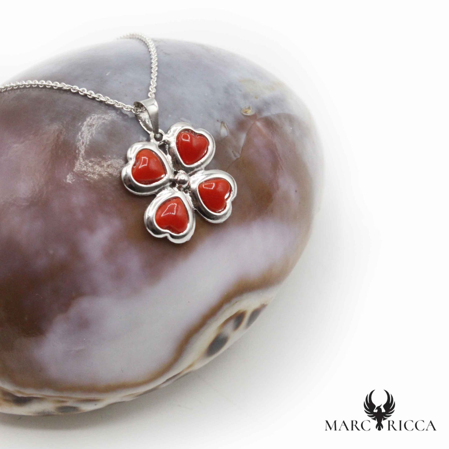 Pendentif Argent Coeurs & Corail