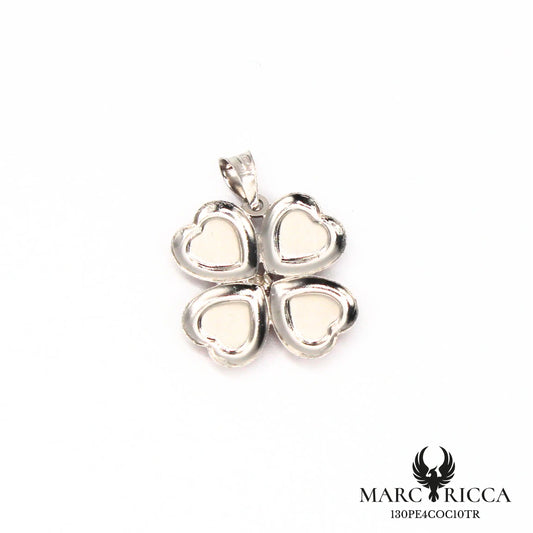 Pendentif trèfle à quatre feuilles avec cœurs en corail