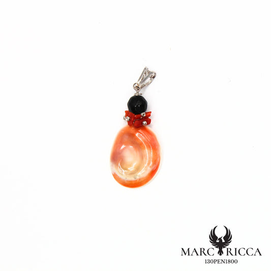 Pendentif Argent Œil de St-Lucie, Corail & Onyx Vermeil