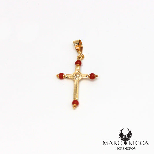 Pendentif croix en vermeil et perles de corail