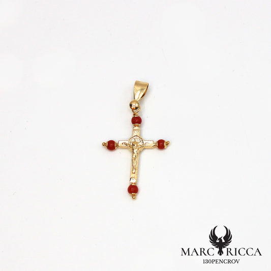 Pendentif croix en vermeil et perles de corail