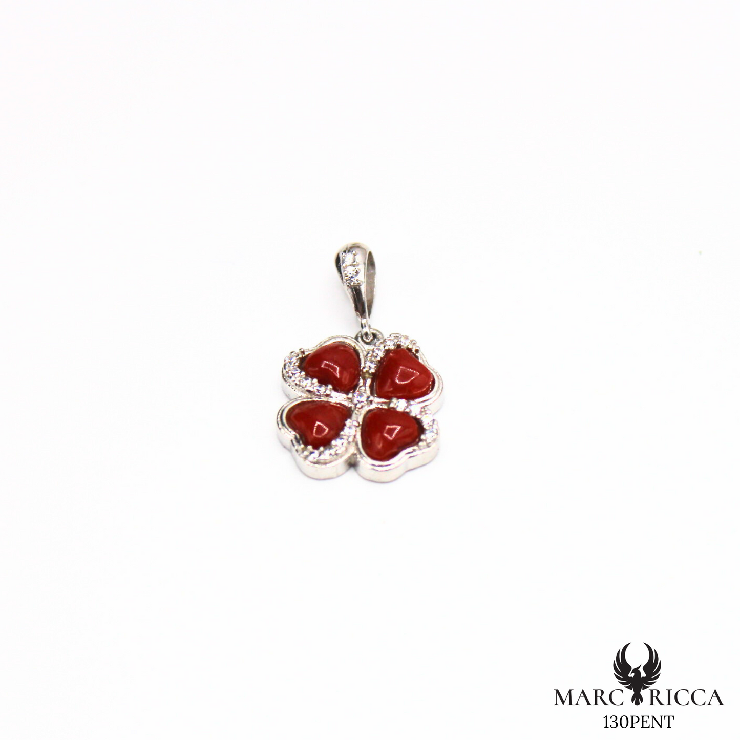 Pendentif Trèfle en argent avec corail et zirconium