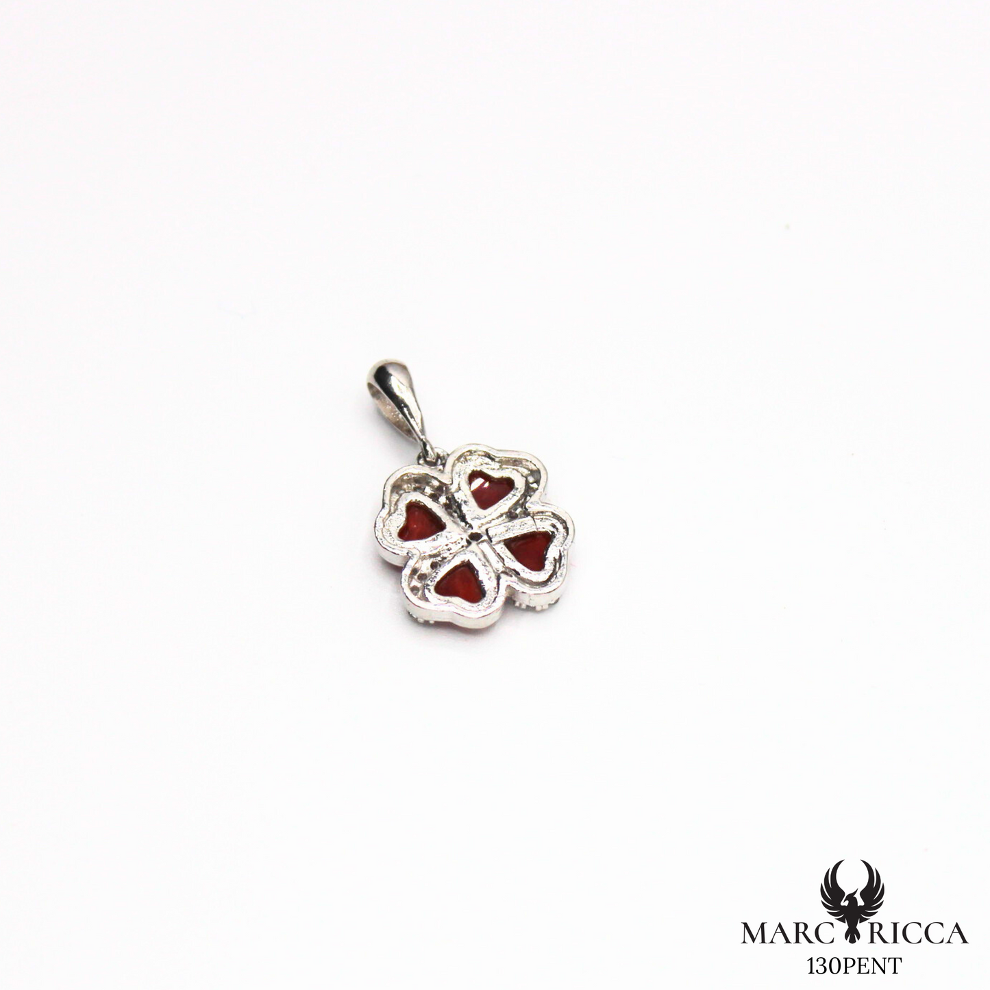 Pendentif Trèfle en argent avec corail et zirconium