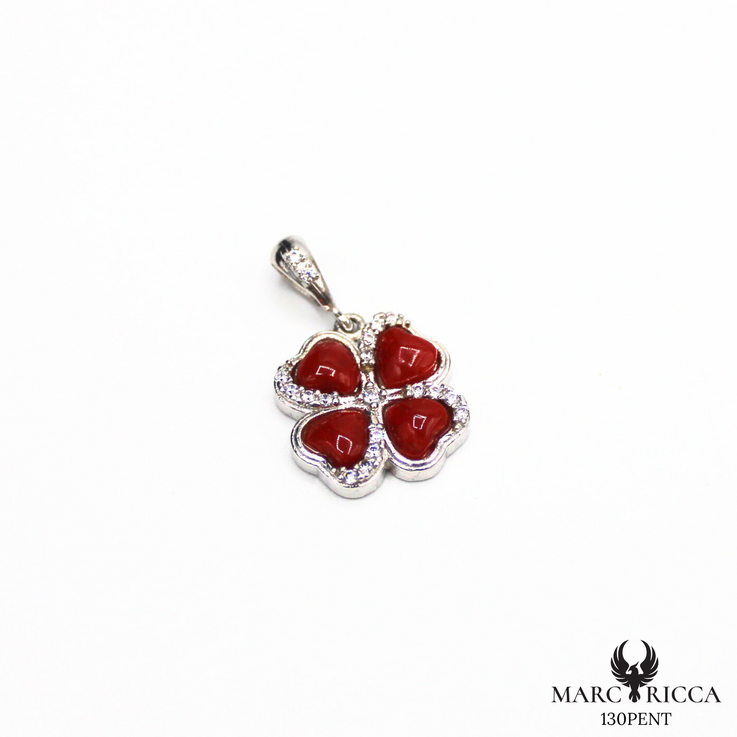 Pendentif Trèfle en argent avec corail et zirconium