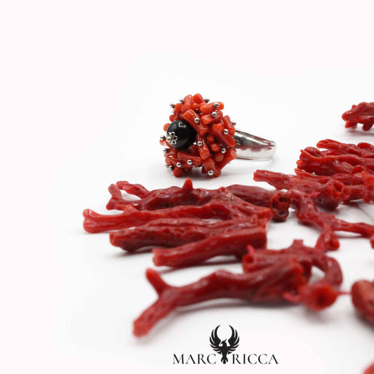 Bague Argent Corail Cupolino & Onyx