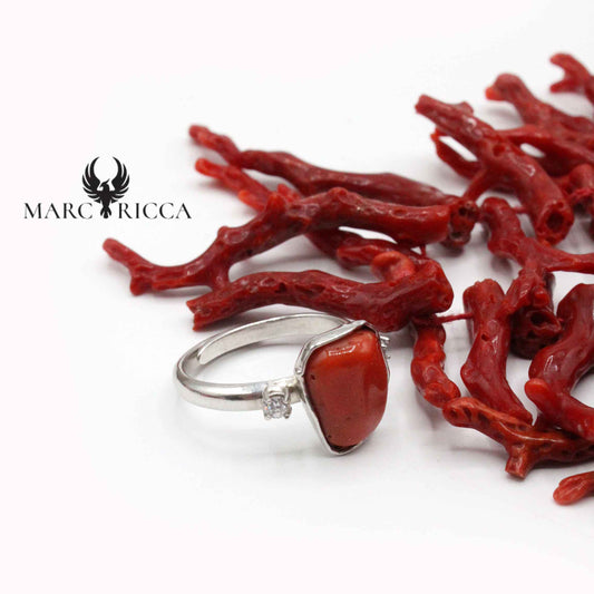 Bague Argent Corail & Zirconium