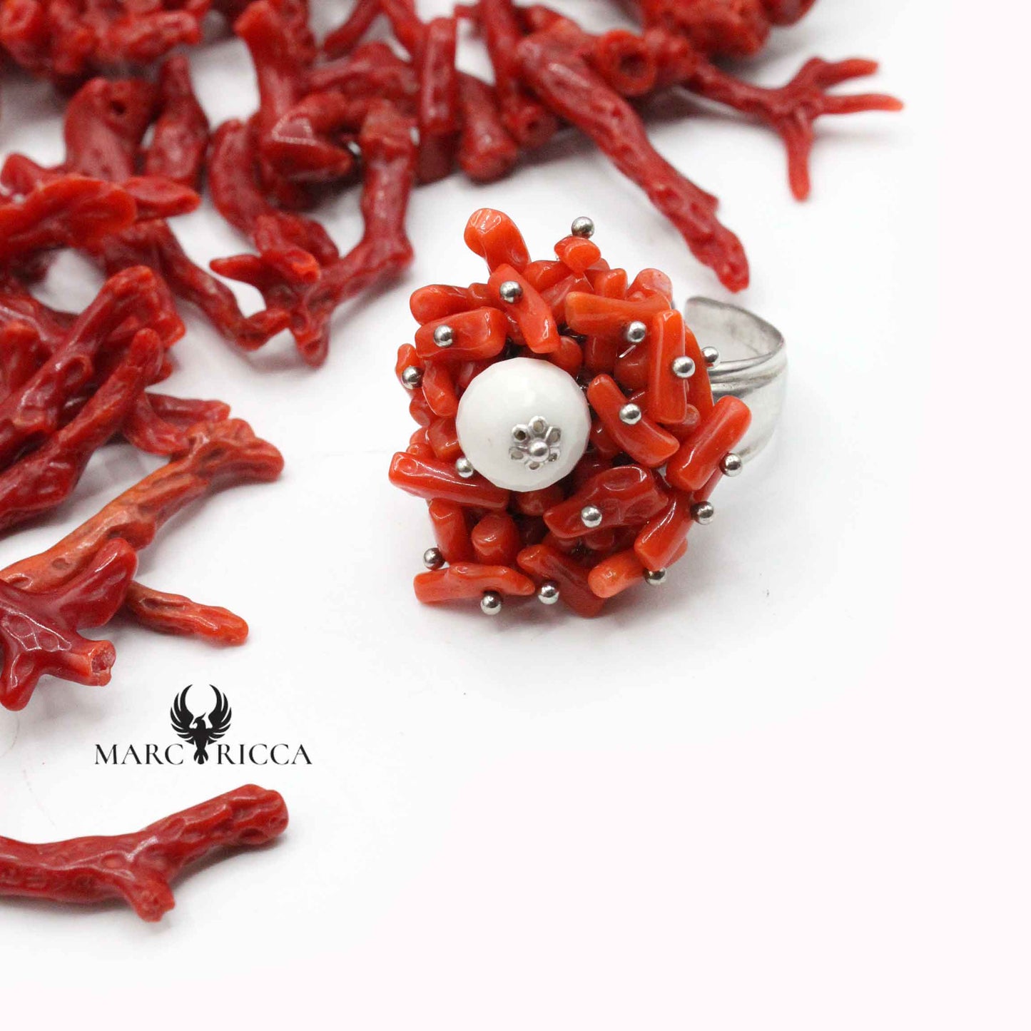 Bague Argent Corail Cupolino & Agathe Blanche