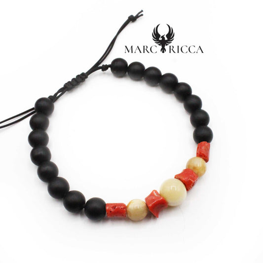 Bracelet Cordon Corne de Bovins & Corail