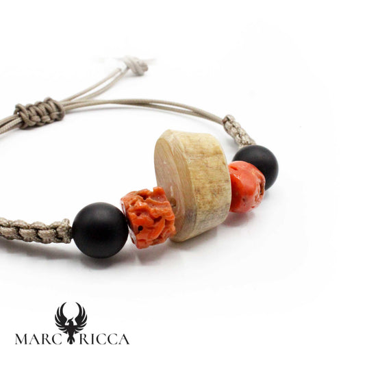 Bracelet Cordon Corne de Bélier & Corail