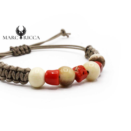 Bracelet Cordon Corne de Bovin & Corail