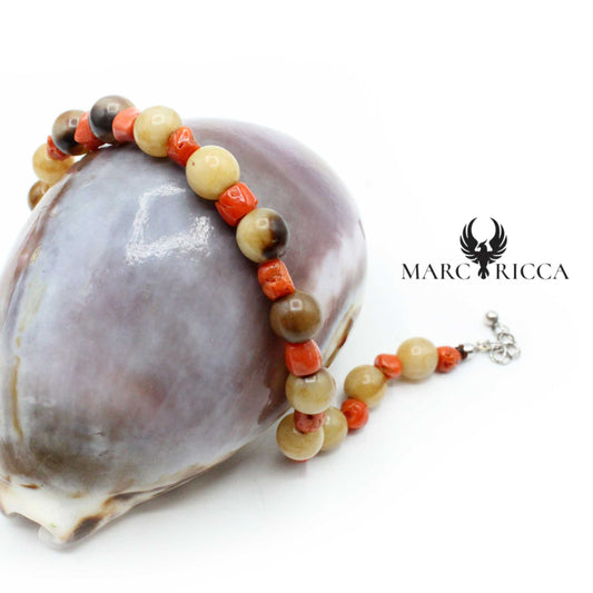 Bracelet Argent Corne de Bovin & Corail